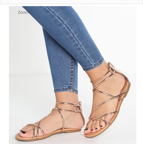 rose gold strappy flat sandals